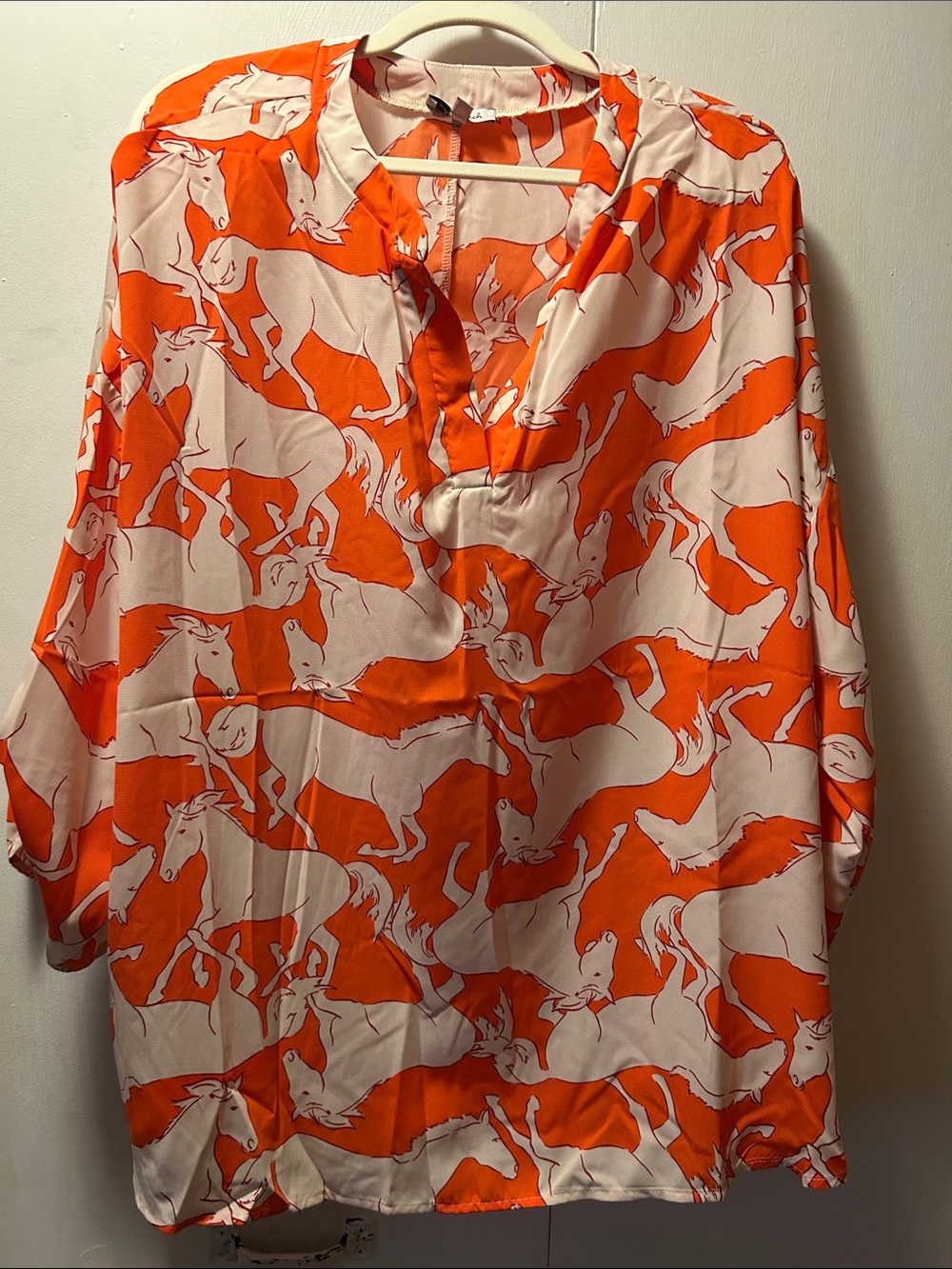 white birch Orange and Cream Floral-Equine Pattern Blouse